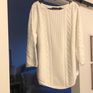 Jeanne Pierre white cotton sweater, 3/4 sleeve